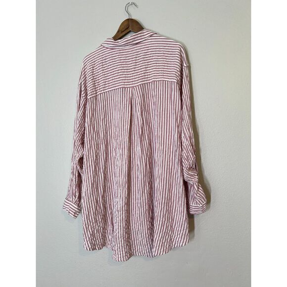 Jane + Delancey Pink White Stripe Crinkle Fabric Popover Top Womens Sz 2X - Picture 9 of 11